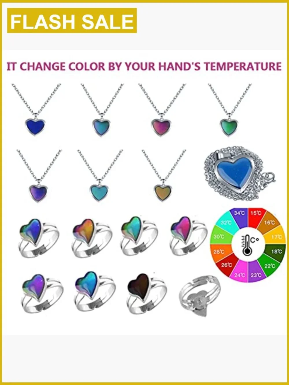 Mood Necklace Love Heart Change Color Emotional Feeling Adjustable Size Mood